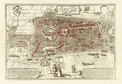 202642 Kaart van de stad Utrecht met directe omgeving; met weergave van het stratenplan, wegen, watergangen, de ...